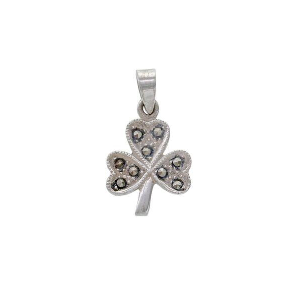 Vintage Sterling Silver 925 Marcasite Accent Shamrock Clover Pendant - Picture 1 of 5